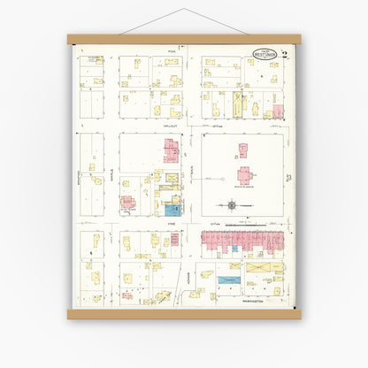 Old map wall art mockup — magnetic wood frame on white wall — Sanborn Fire Insurance Map from West Union, Fayette County, Iowa (1913), Sheet #0002