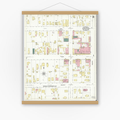Old map wall art mockup — magnetic wood frame on white wall — Sanborn Fire Insurance Map from Rockport, Spencer County, Indiana (1909), Sheet #0003