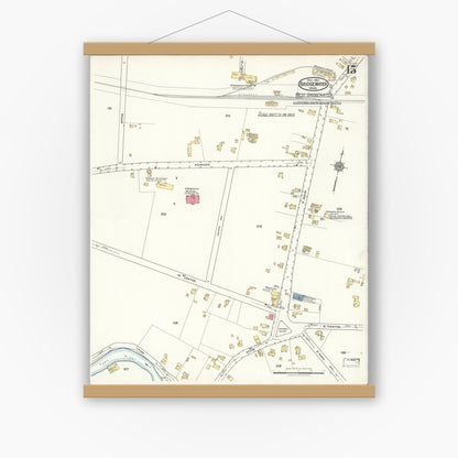 Old map wall art mockup — magnetic wood frame on white wall — Sanborn Fire Insurance Map from Bridgewater, Plymouth County, Massachusetts (1921), Sheet #0015