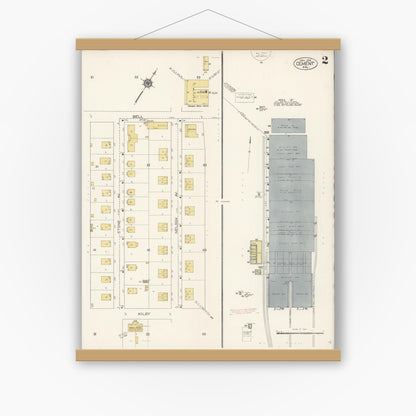 Old map wall art mockup — magnetic wood frame on white wall — Sanborn Fire Insurance Map from Cement, Solano County, California (1912), Sheet #0002