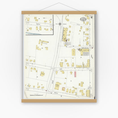 Old map wall art mockup — magnetic wood frame on white wall — Sanborn Fire Insurance Map from Hudson, Middlesex County, Massachusetts (1916), Sheet #0004