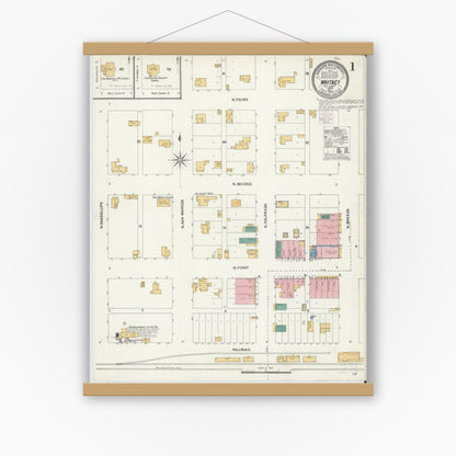 Old map wall art mockup — magnetic wood frame on white wall — Sanborn Fire Insurance Map from Whitney, Hill County, Texas (1905) - Complete Map Set