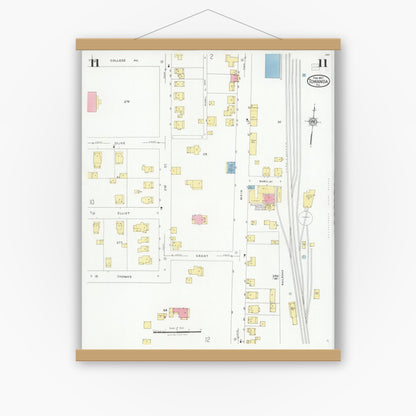 Old map wall art mockup — magnetic wood frame on white wall — Sanborn Fire Insurance Map from Towanda, Bradford County, Pennsylvania (1927), Sheet #0011