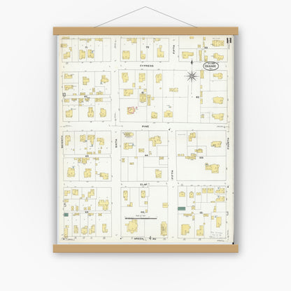Old map wall art mockup — magnetic wood frame on white wall — Sanborn Fire Insurance Map from Orange, Orange County, Texas (1909), Sheet #0011