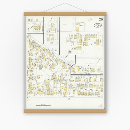 Old map wall art mockup — magnetic wood frame on white wall — Sanborn Fire Insurance Map from Key West, Monroe County, Florida (1912), Sheet #0020