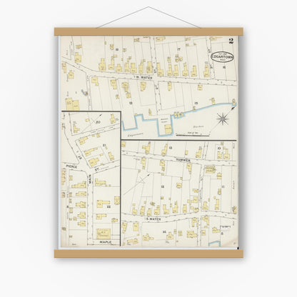 Old map wall art mockup — magnetic wood frame on white wall — Sanborn Fire Insurance Map from Edgartown, Dukes County, Massachusetts (1887), Sheet #0002
