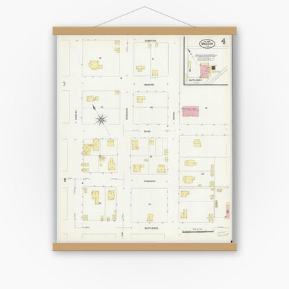 Old map wall art mockup — magnetic wood frame on white wall — Sanborn Fire Insurance Map from Madison, Madison County, Florida (1909), Sheet #0004