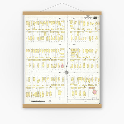 Old map wall art mockup — magnetic wood frame on white wall — Sanborn Fire Insurance Map from Clinton, Clinton County, Iowa (1902), Sheet #0028