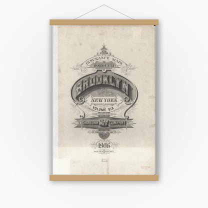 Old map wall art mockup — magnetic wood frame on white wall — Sanborn Fire Insurance Map from Brooklyn, Kings County, New York (1906), Sheet #0001