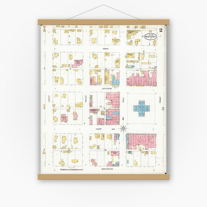 Old map wall art mockup — magnetic wood frame on white wall — Sanborn Fire Insurance Map from Winterset, Madison County, Iowa (1899), Sheet #0002