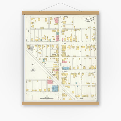 Old map wall art mockup — magnetic wood frame on white wall — Sanborn Fire Insurance Map from Byesville, Guernsey County, Ohio (1905), Sheet #0002