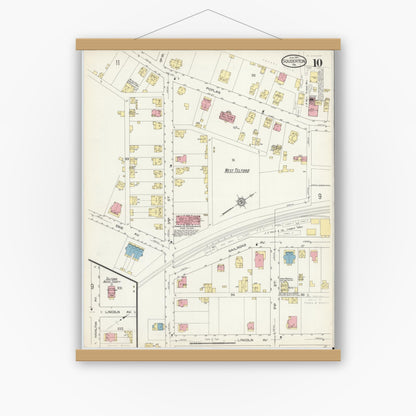 Old map wall art mockup — magnetic wood frame on white wall — Sanborn Fire Insurance Map from Souderton, Montgomery County, Pennsylvania (1914), Sheet #0010
