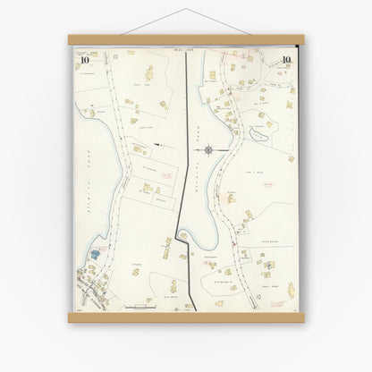 Old map wall art mockup — magnetic wood frame on white wall — Sanborn Fire Insurance Map from Cohasset, Norfolk County, Massachusetts (1940), Sheet #0010