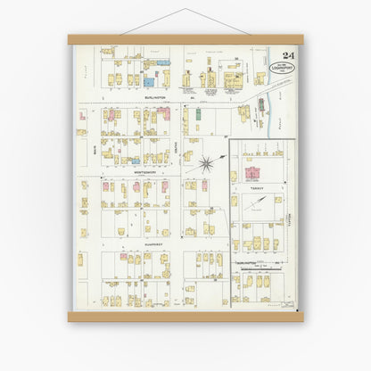 Old map wall art mockup — magnetic wood frame on white wall — Sanborn Fire Insurance Map from Logansport, Cass County, Indiana (1906), Sheet #0024
