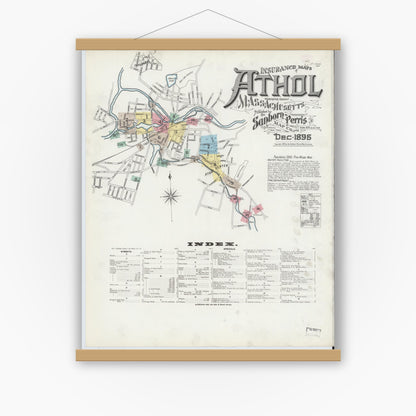 Old map wall art mockup — magnetic wood frame on white wall — Sanborn Fire Insurance Map from Athol, Worcester County, Massachusetts (1896) - Complete Map Set