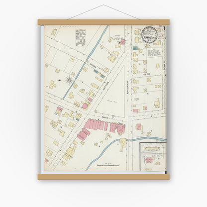 Old map wall art mockup — magnetic wood frame on white wall — Sanborn Fire Insurance Map from Plymouth, Wayne County, Michigan (1893) - Complete Map Set