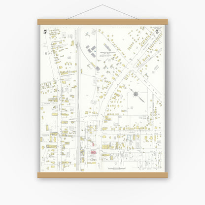 Old map wall art mockup — magnetic wood frame on white wall — Sanborn Fire Insurance Map from Kilgore, Gregg County, Texas (1936), Sheet #0005