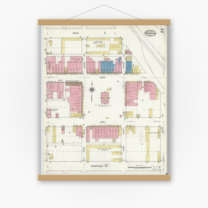 Old map wall art mockup — magnetic wood frame on white wall — Sanborn Fire Insurance Map from Memphis, Hall County, Texas (1920), Sheet #0002