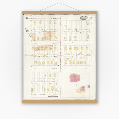 Old map wall art mockup — magnetic wood frame on white wall — Sanborn Fire Insurance Map from Marceline, Linn County, Missouri (1939), Sheet #0006