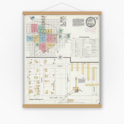 Old map wall art mockup — magnetic wood frame on white wall — Sanborn Fire Insurance Map from Marshfield, Wood County, Wisconsin (1898) - Complete Map Set
