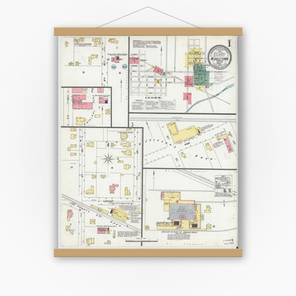 Old map wall art mockup — magnetic wood frame on white wall — Sanborn Fire Insurance Map from Middletown, Henry County, Indiana (1902) - Complete Map Set