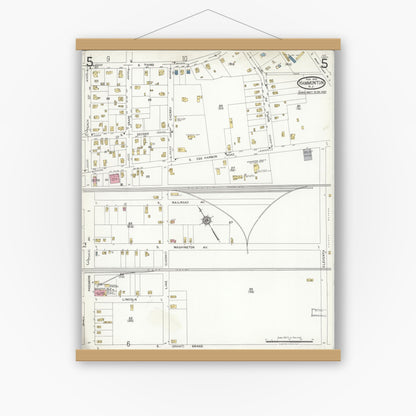 Old map wall art mockup — magnetic wood frame on white wall — Sanborn Fire Insurance Map from Hammonton, Atlantic County, New Jersey (1923), Sheet #0005