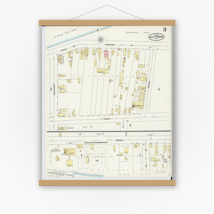 Old map wall art mockup — magnetic wood frame on white wall — Sanborn Fire Insurance Map from Sault Sainte Marie, Chippewa County, Michigan (1897), Sheet #0003