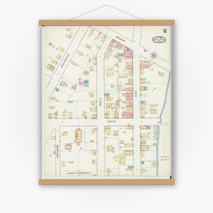 Old map wall art mockup — magnetic wood frame on white wall — Sanborn Fire Insurance Map from Chilton, Calumet County, Wisconsin (1892), Sheet #0002