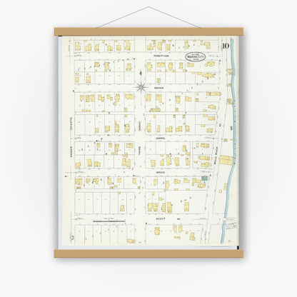 Old map wall art mockup — magnetic wood frame on white wall — Sanborn Fire Insurance Map from Marine City, Saint Clair County, Michigan (1907), Sheet #0010
