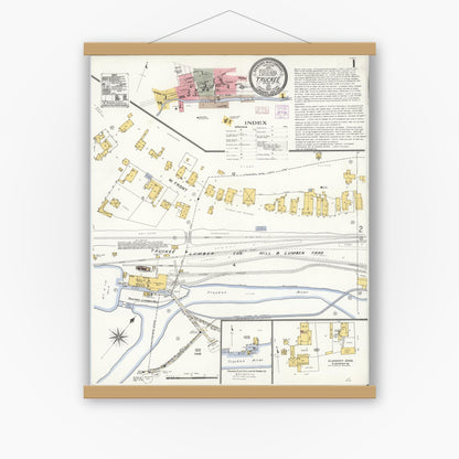 Old map wall art mockup — magnetic wood frame on white wall — Sanborn Fire Insurance Map from Truckee, Nevada County, California (1907) - Complete Map Set