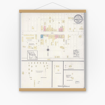 Old map wall art mockup — magnetic wood frame on white wall — Sanborn Fire Insurance Map from Knox City, Knox County, Missouri (1912), Sheet #0001