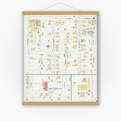 Old map wall art mockup — magnetic wood frame on white wall — Sanborn Fire Insurance Map from Macomb, Mcdonough County, Illinois (1906), Sheet #0006