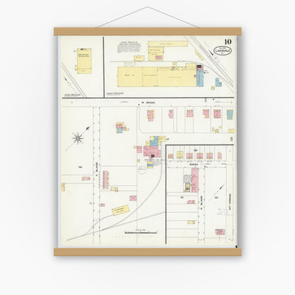 Old map wall art mockup — magnetic wood frame on white wall — Sanborn Fire Insurance Map from Lansdale, Montgomery County, Pennsylvania (1912), Sheet #0010