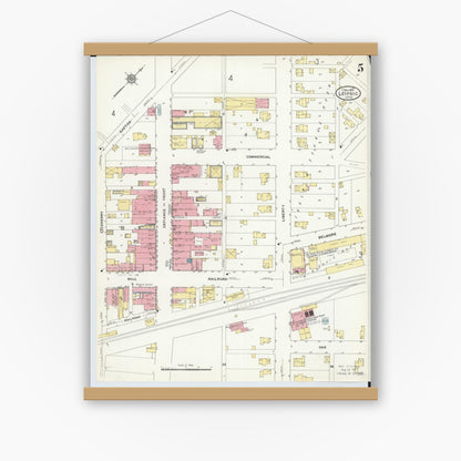 Old map wall art mockup — magnetic wood frame on white wall — Sanborn Fire Insurance Map from Leipsic, Putnam County, Ohio (1910), Sheet #0005