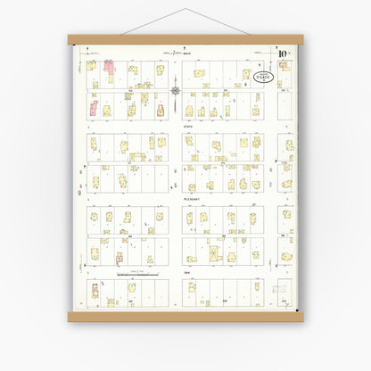 Old map wall art mockup — magnetic wood frame on white wall — Sanborn Fire Insurance Map from Osage, Mitchell County, Iowa (1911), Sheet #0010