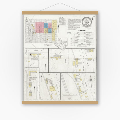 Old map wall art mockup — magnetic wood frame on white wall — Sanborn Fire Insurance Map from Tulia, Swisher County, Texas (1927), Sheet #0001