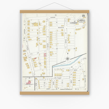 Old map wall art mockup — magnetic wood frame on white wall — Sanborn Fire Insurance Map from Canonsburg, Washington County, Pennsylvania (1907), Sheet #0015