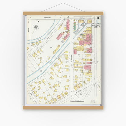 Old map wall art mockup — magnetic wood frame on white wall — Sanborn Fire Insurance Map from Battle Creek, Calhoun County, Michigan (1899), Sheet #0011