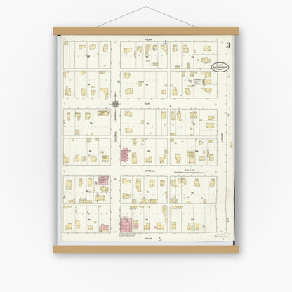 Old map wall art mockup — magnetic wood frame on white wall — Sanborn Fire Insurance Map from Oak Harbor, Ottawa County, Ohio (1910), Sheet #0003