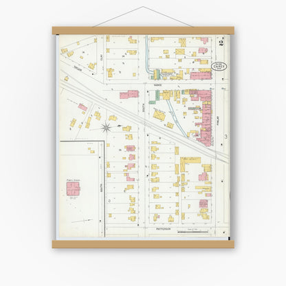 Old map wall art mockup — magnetic wood frame on white wall — Sanborn Fire Insurance Map from Carey, Wyandot County, Ohio (1900), Sheet #0002