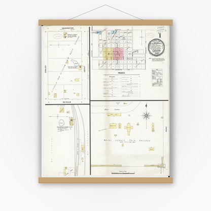 Old map wall art mockup — magnetic wood frame on white wall — Sanborn Fire Insurance Map from Corydon, Wayne County, Iowa (1898) â€” Complete Set