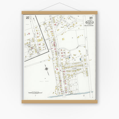 Old map wall art mockup — magnetic wood frame on white wall — Sanborn Fire Insurance Map from Circleville, Pickaway County, Ohio (1927), Sheet #0027