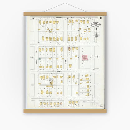 Old map wall art mockup — magnetic wood frame on white wall — Sanborn Fire Insurance Map from Chicago Junction, Huron County, Ohio (1904), Sheet #0006