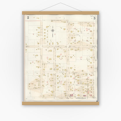 Old map wall art mockup — magnetic wood frame on white wall — Sanborn Fire Insurance Map from Bastrop, Bastrop County, Texas (1944), Sheet #0005