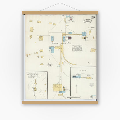 Old map wall art mockup — magnetic wood frame on white wall — Sanborn Fire Insurance Map from Red Jacket, Houghton County, Michigan (1897), Sheet #0020