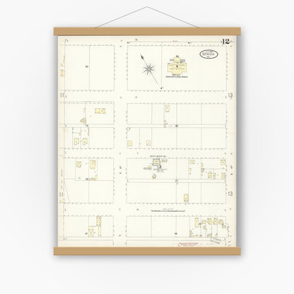 Old map wall art mockup — magnetic wood frame on white wall — Sanborn Fire Insurance Map from Benicia, Solano County, California (1899), Sheet #0012