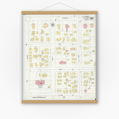 Old map wall art mockup — magnetic wood frame on white wall — Sanborn Fire Insurance Map from Flint, Genesee County, Michigan (1902), Sheet #0010