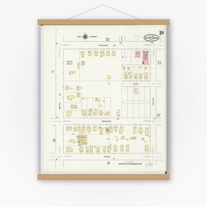 Old map wall art mockup — magnetic wood frame on white wall — Sanborn Fire Insurance Map from Benton Harbor, Berrien County, Michigan (1911), Sheet #0019