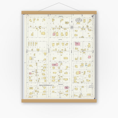 Old map wall art mockup — magnetic wood frame on white wall — Sanborn Fire Insurance Map from Holden, Johnson County, Missouri (1898), Sheet #0004