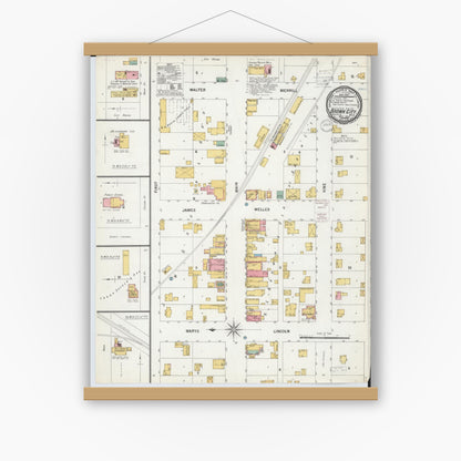 Old map wall art mockup — magnetic wood frame on white wall — Sanborn Fire Insurance Map from Brown City, Sanilac County, Michigan (1900), Sheet #0001